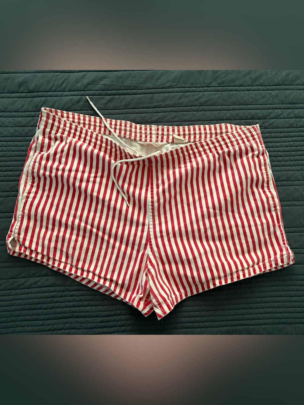 Vintage Red and White Striped Drawstring Shorts- size Large